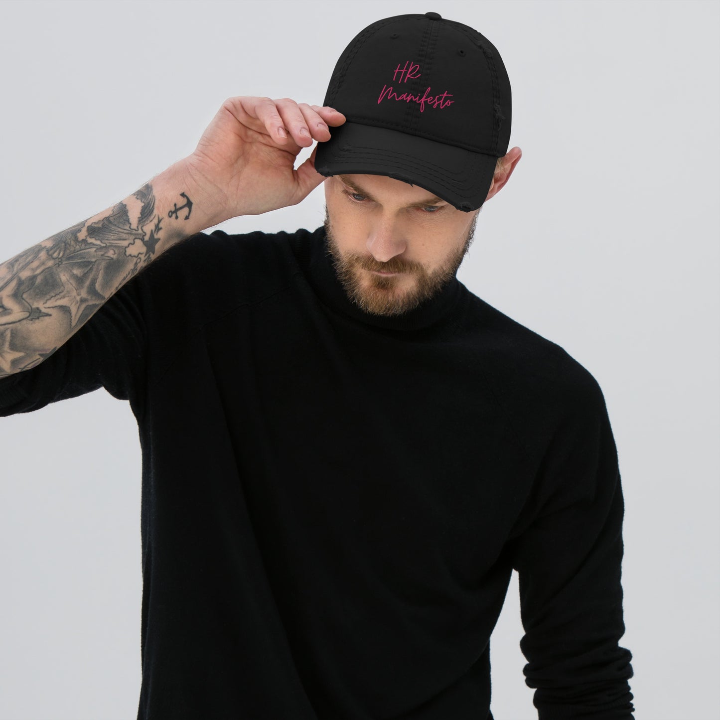 "HRManifesto" Logo Distressed Hot Pink Thread Hat