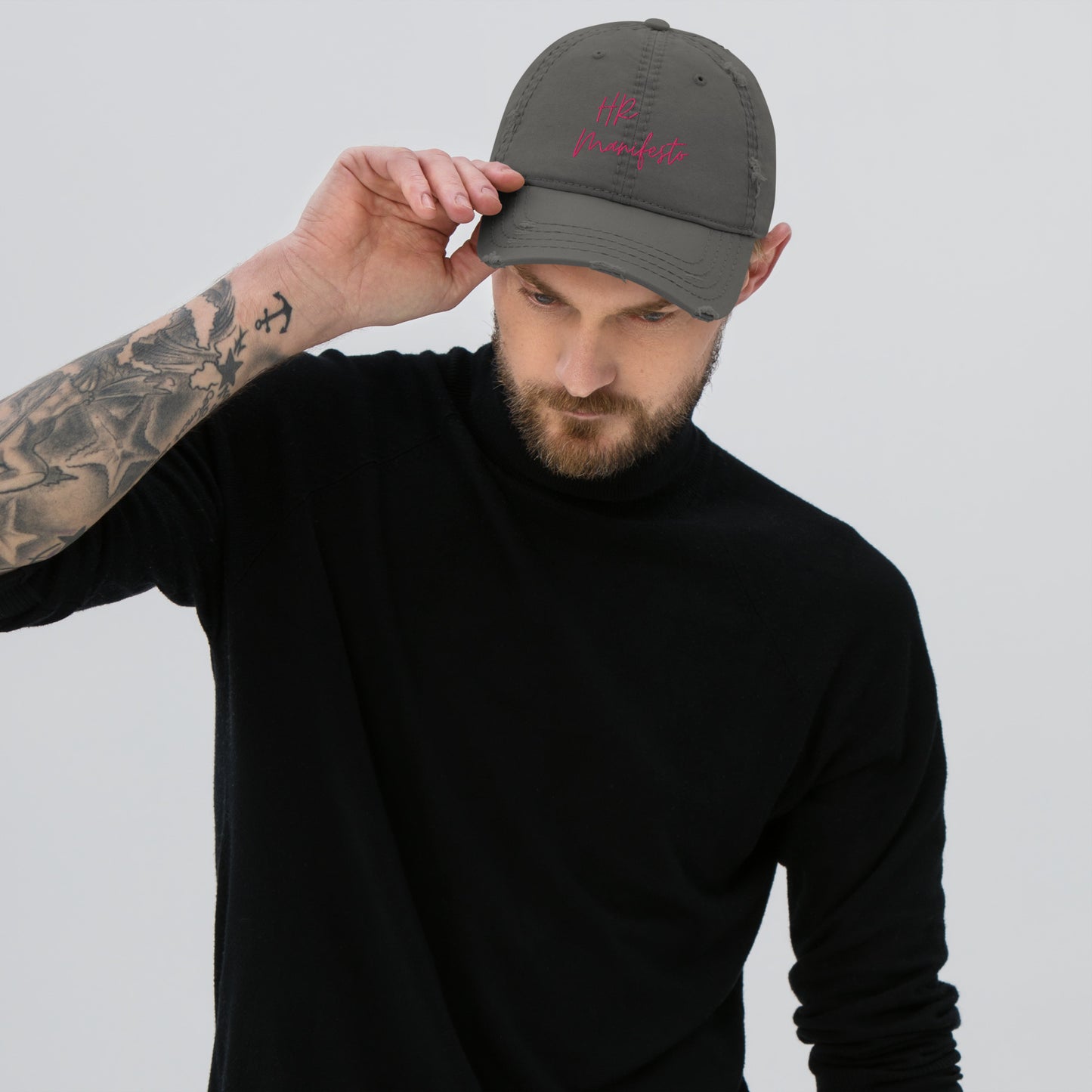 "HRManifesto" Logo Distressed Hot Pink Thread Hat